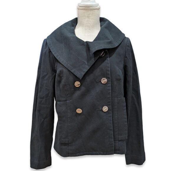 St. John Sport Double Breasted Asymmetric Big Collar Coat Black Jacket Size M - Picture 1 of 13